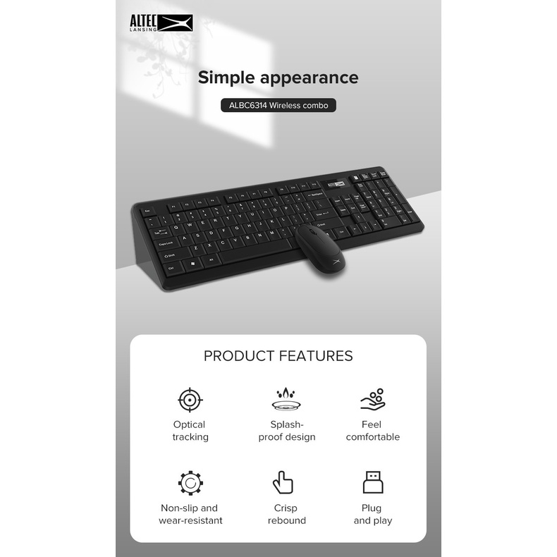 Keyboard Mouse Wireless Altec Lansing ALBC6314 / Cliptec RZK340 Combo Color Original