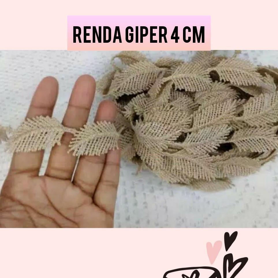 1 METER - 4 CM RENDA GIPER | RENDA BORDIR DAUN PALEM | EMAS GOLD