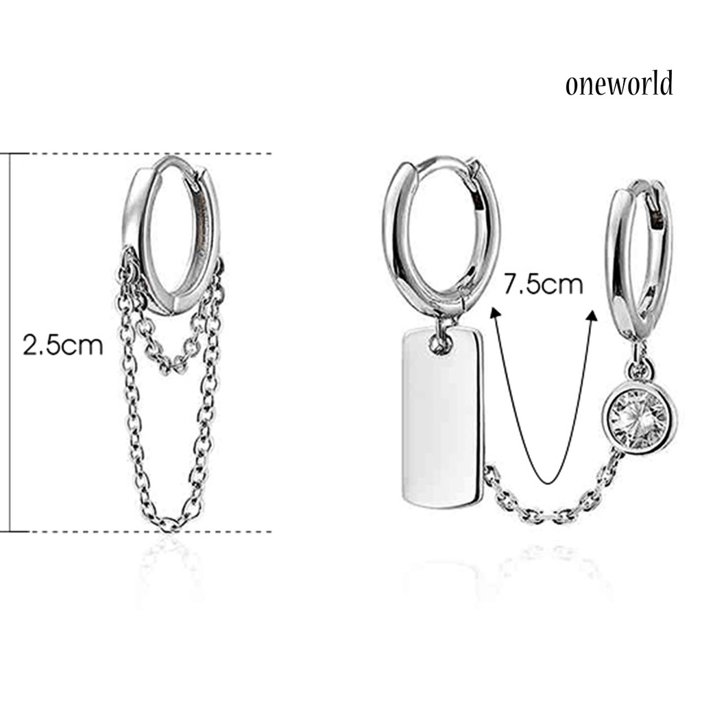 OW# 2Pcs/Set Chain Pendant Circle Alloy Piercing Asymmetric Ear Clips Hoop Earrings for Daily Life