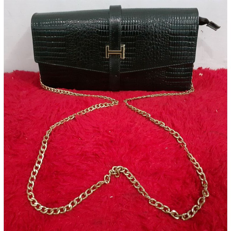 Tas Kroko Pesta ALA HERMESS Rantai Gold Preloved Cantik