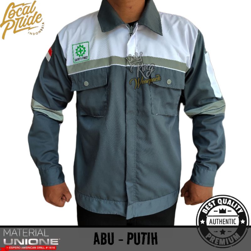 Wearpack Safety/ Baju Safety/ Kemeja Safety/ Seragam Kerja Lengan Panjang Warna Abu Kombinasi Putih