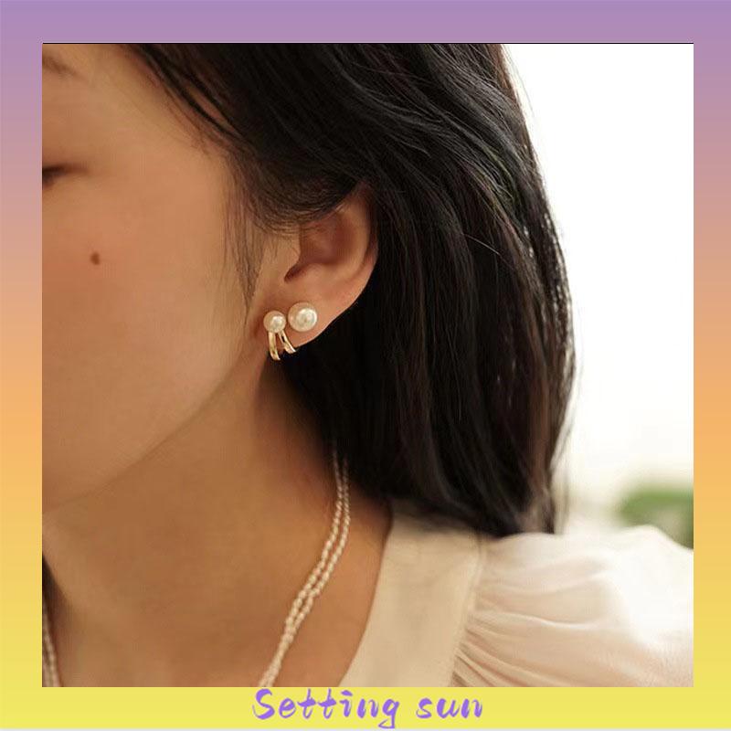 Anting Stud S925 Silver Needle Aksen Mutiara Gaya Korea Untuk Wanita TN