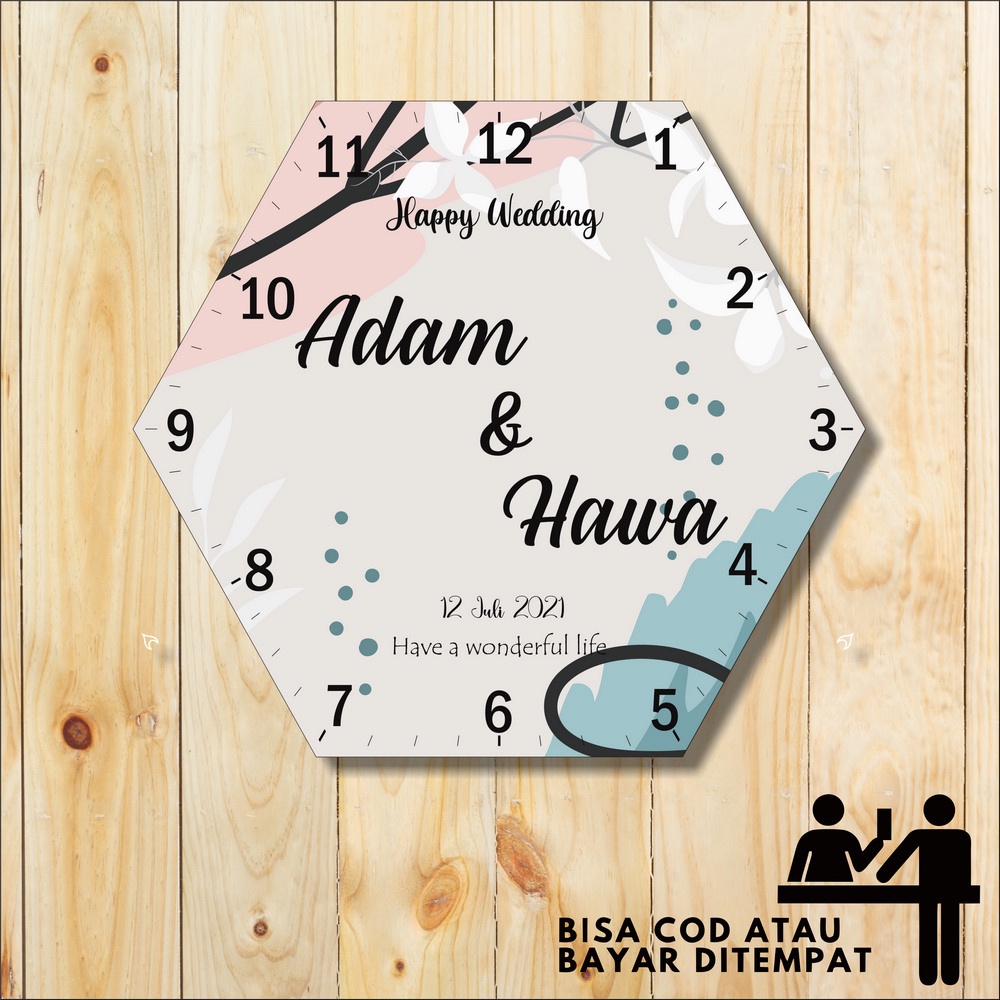 HADIAH JAM DINDING KAYU CUSTOM NAMA KADO PERNIKAHAN HAMPERS NIKAHAN WEDDING ULANG TAHUN LUCU HX-3