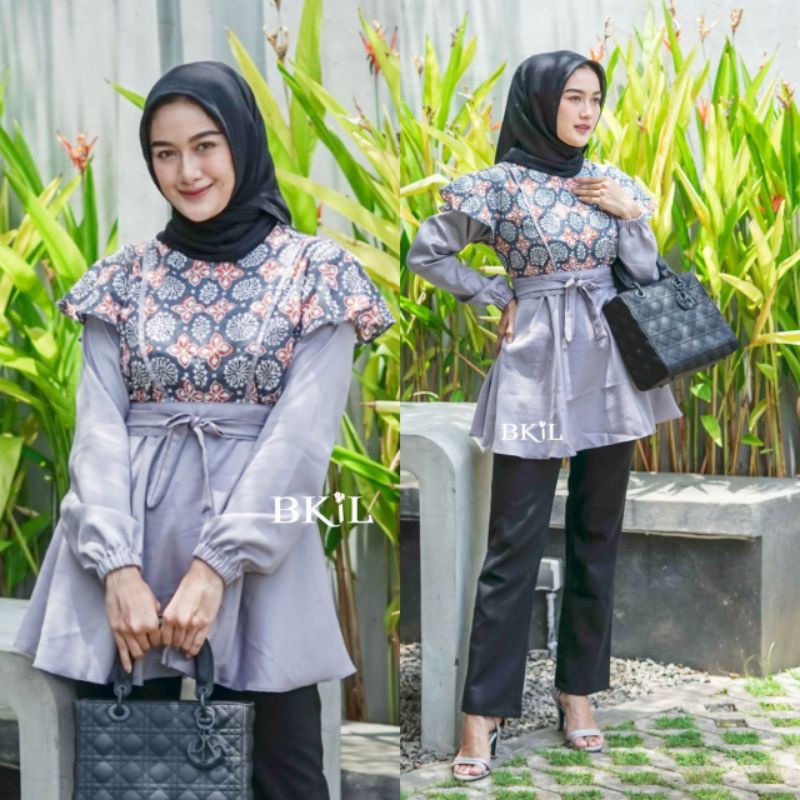 tey-17 Batik Wanita ASJ SA HRB026 Kenogo Kemeja Tosca Pendek-B Yolanda grey