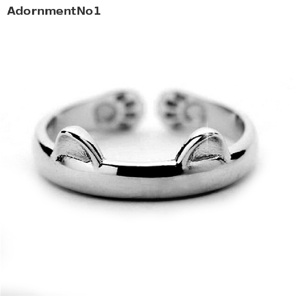 (AdornmentNo1) 1pc Cincin Bentuk Telinga Kucing Lapis Silver Untuk Wanita