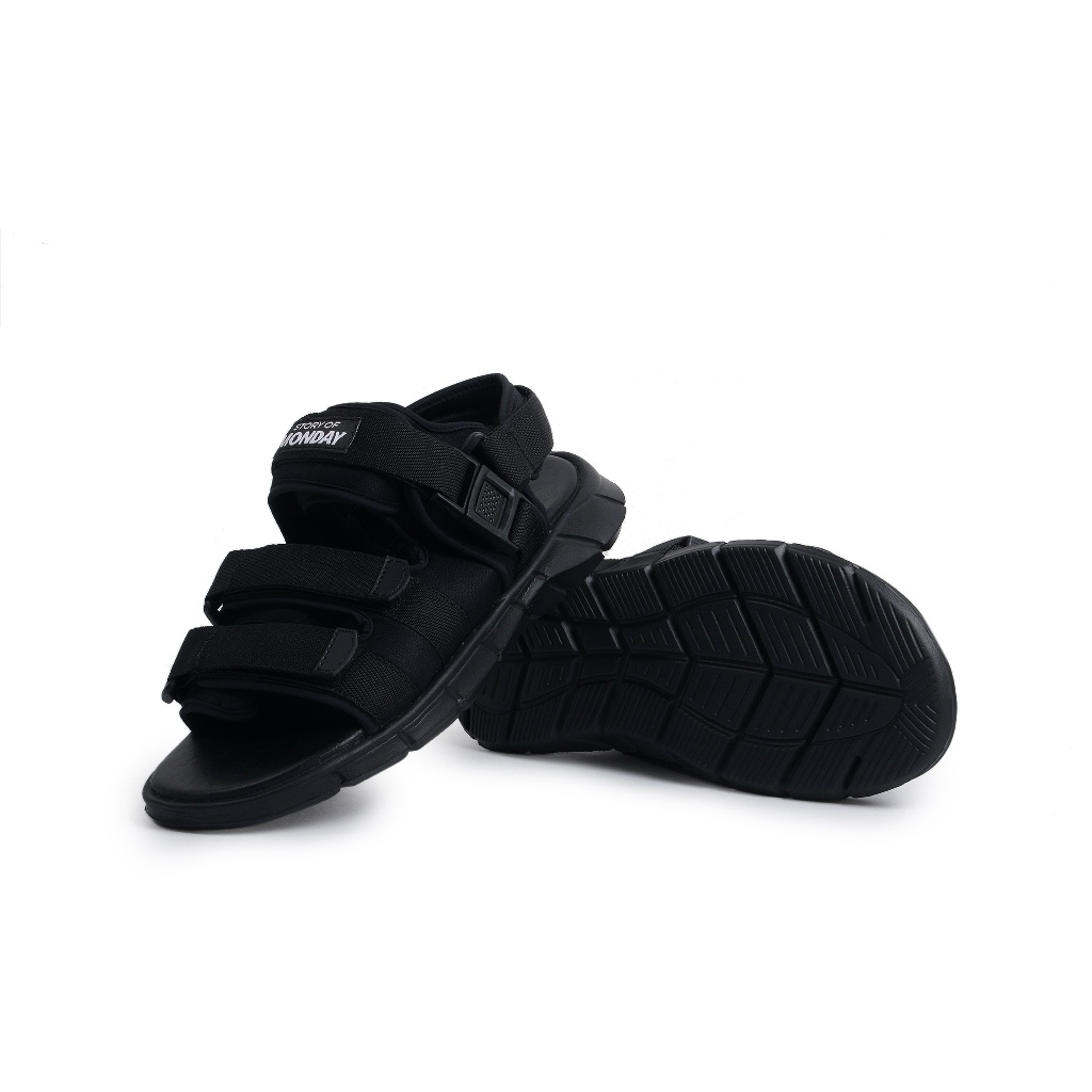 BIMA BLACK V2 ORIGINAL x MONDAY Sandal Casual Hitam Putih Pria Sendal Gunung Kasual Jalan Santai Harian Main Hangout Lebaran Fashion Distro Remaja Traveling Outdoor Premium Travelling Men Footwear Tali 3 Strap Big Size Jumbo Ukuran Besar 44 Keren Terbaru