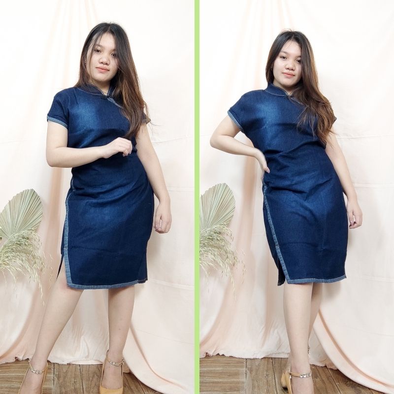 SB Collection Midi Dress Clarine Cheongsham Jeans Wanita