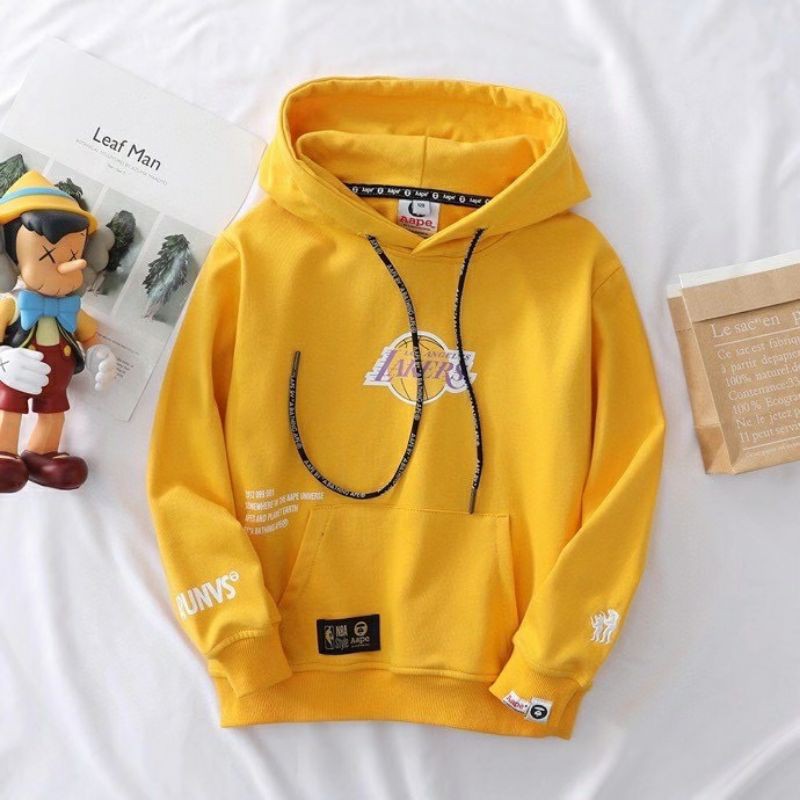 SWEATER ANAK LAKI BAPE X LAKERS LENGKAP DENGAN HOODIE PREMIUM QUALITY