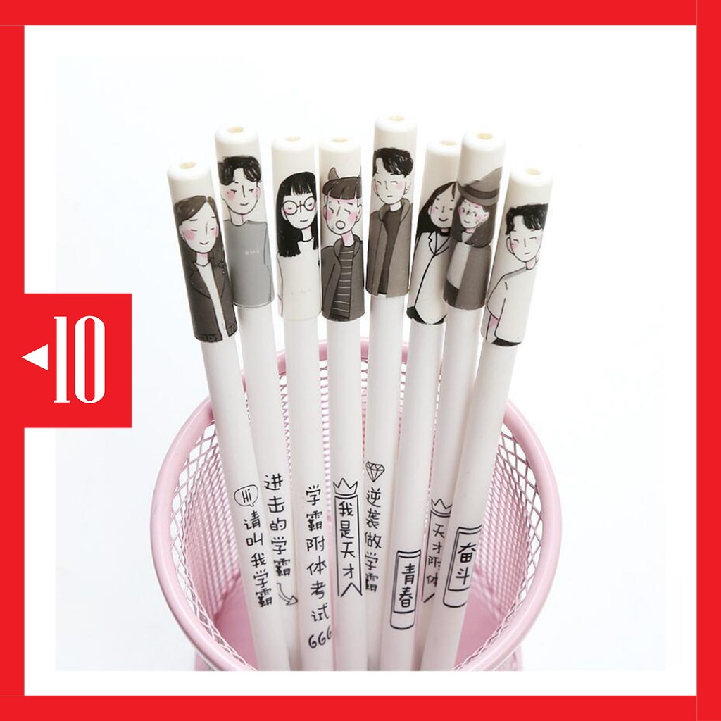 

PP01 pulpen gel karakter 0.5mm korea sketsa kartun anime hitam putih alat tulis sekolah