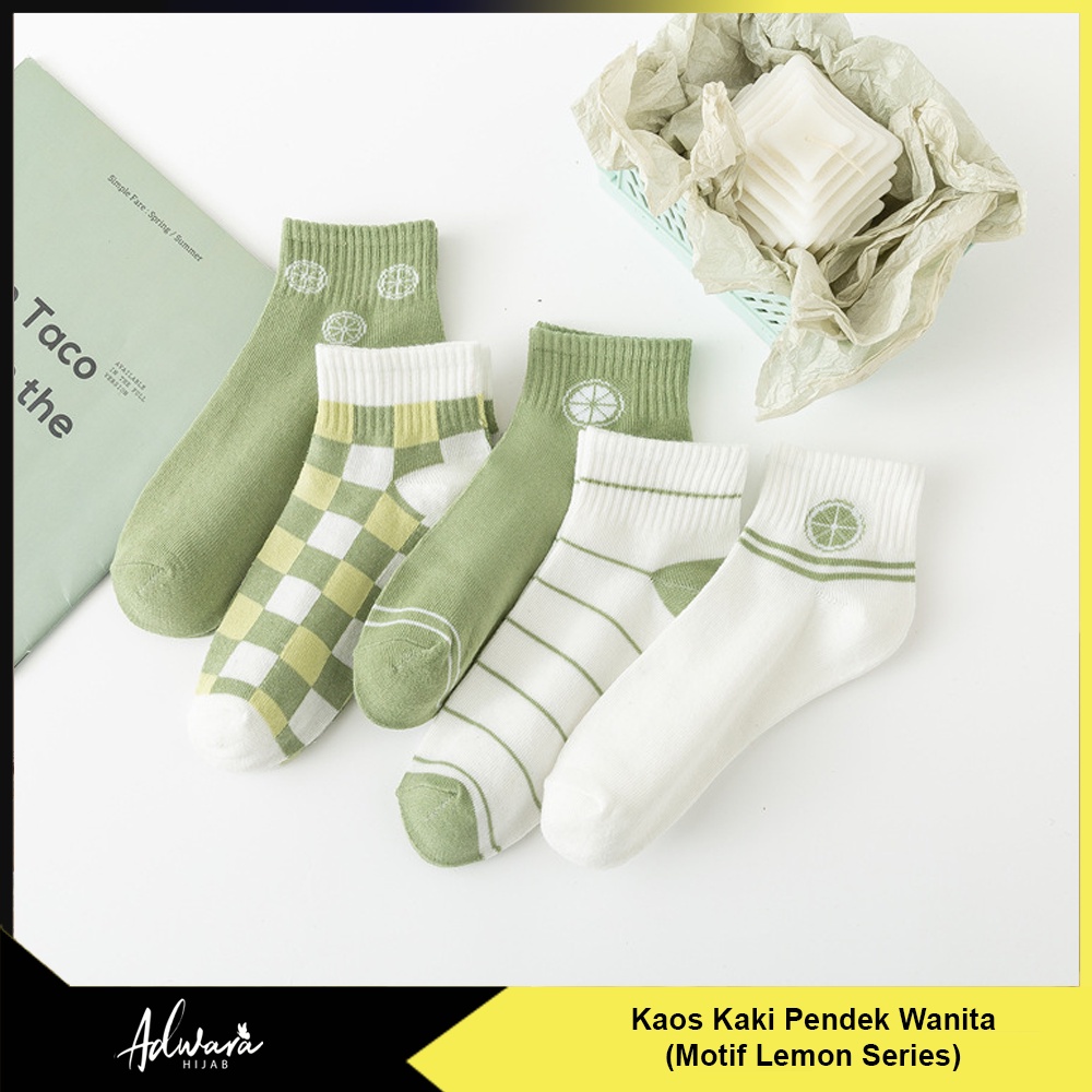 Kaos Kaki Pendek Semata Kaki Wanita Korea Style Motif Lemon Hijau (Sock Ankle Import)