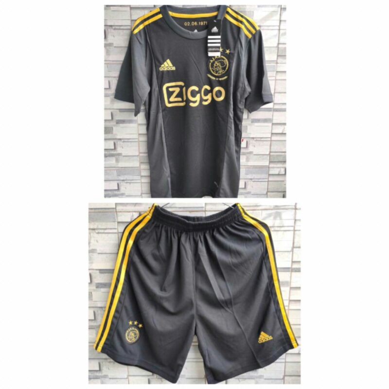 Stelan Jersey Baju Sepak Bola 1 Satu Stel Set Ajax Amsterdam Away 3rd Hitam Big Size XXL 2020 2021