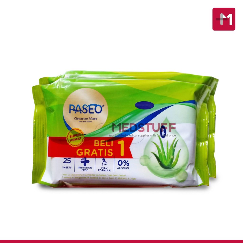 Tissue Basah Paseo Antibacterial Cleansing Wipes Aloe Vera