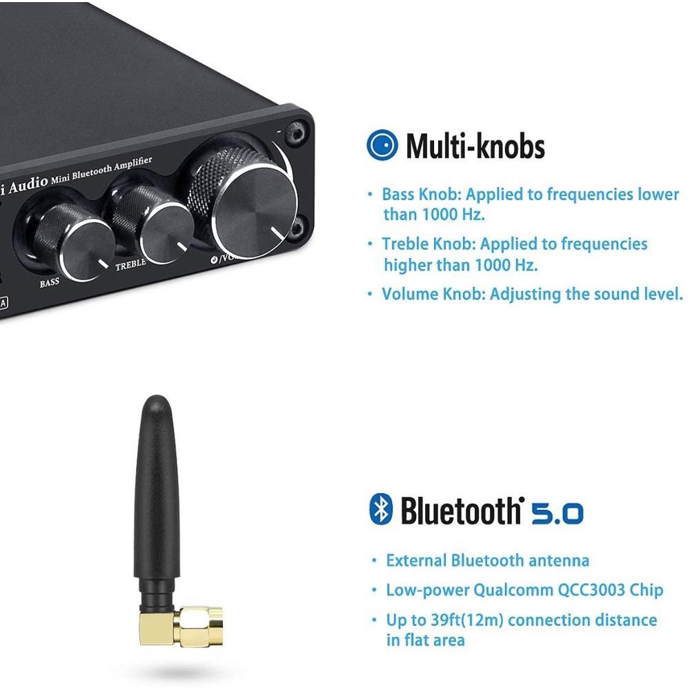 Amplifier Bluetooth FOSI HiFi 2 Channel 50Wx2 TPA3116D2 - BT10A - Black