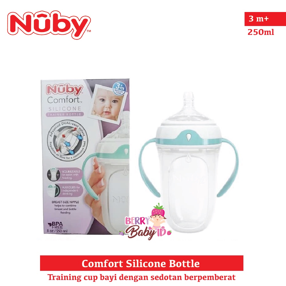 Nuby Comfort Silicone Slow Flow Bottle Botol Sedotan Bayi BPA Free 150ml 250ml Berry Mart