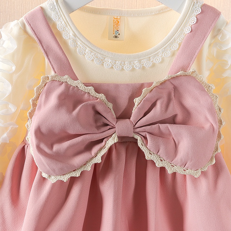 【Happy Baby】0-4Tahun QZ-84 Dress lucu rumbai lengan panjang tali depan