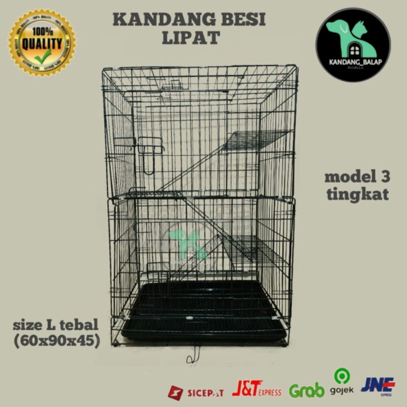 KANDANG KUCING BESI LIPAT 3 TINGKAT SIZE L-4