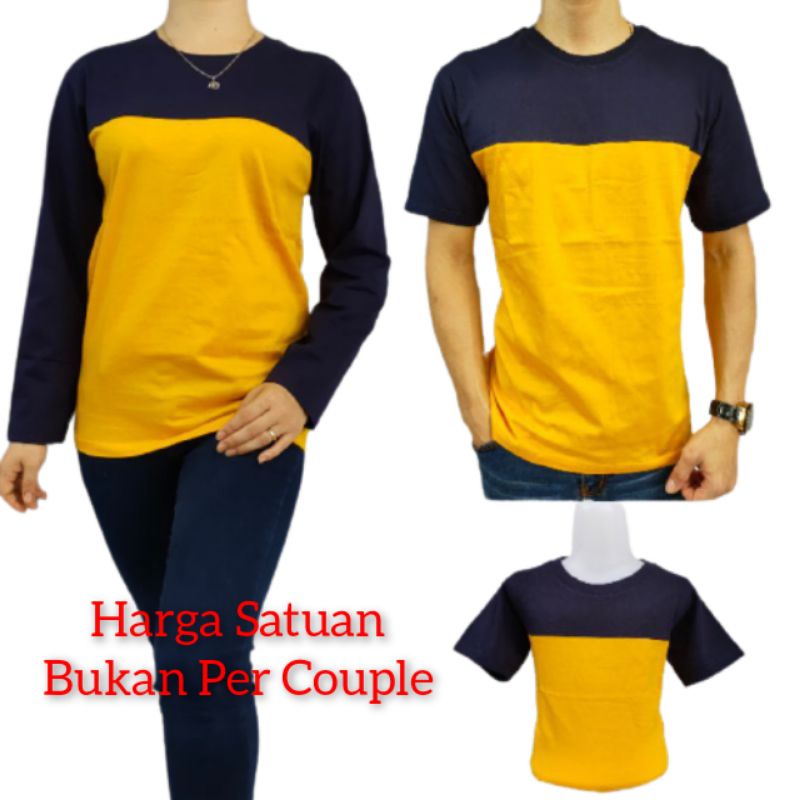 Kaos Couple Keluarga Kaos Reglan Polos Kombinasi NAVY-KUNING Ukuran 20 22 S M L XL XXL