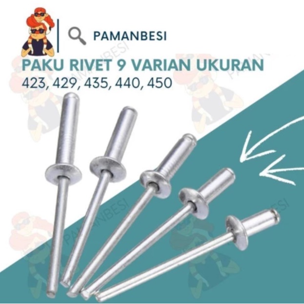 

1 KOTAK PAKU RIVET BLIND 435 UKURAN 3.2mm ISI 1000 PCS Paku TEMBAK