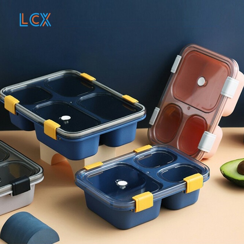 LCX Kotak Makan 4 Grid Dengan Dengan Kotak Sup Dan Sendok Gratis lunch box 1250ml BPA Free VS