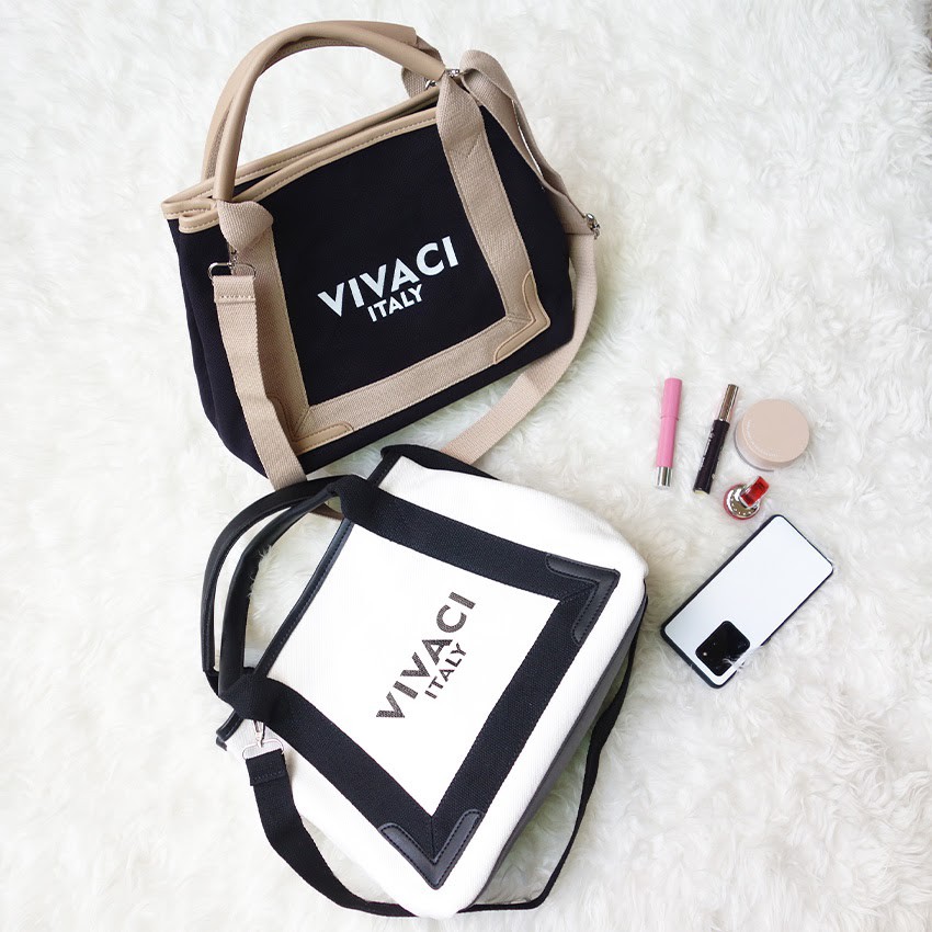 Tas Selempang Handbag Wanita Vivaci Canvas model Balen +Free Pouch - Skoola