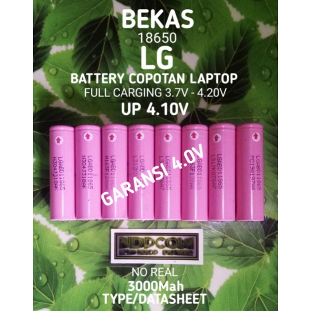 BATERAI 18650 BEKAS COPOTAN LAPTOP / BATERAI BEKAS MURAH BERKUALITAS ORIGINAL /LG/3000Mah/TYPE /DATA