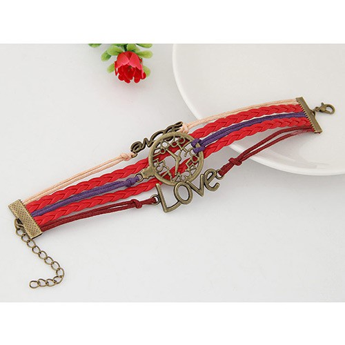 LRC Gelang Tangan Vintage Red Hollow Out Watch&amp;letter Love Decorated A46934