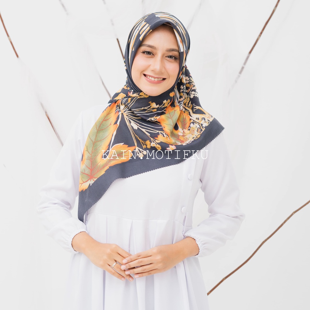 JILBAB MOTIF HIJAB SEGIEMPAT VOAL MOTIF PREMIUM JILBAB PRINT LASERCUT KERUDUNG SEGIEMPAT MOTIF MURAH-Maple Hitam