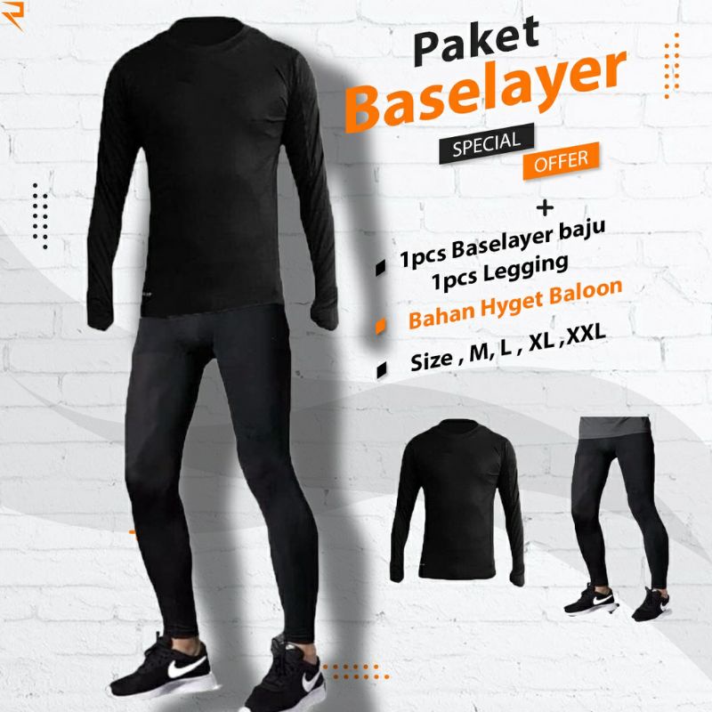 Paket Murah Baju Kaos Daleman Manset Baselayer Lengan Panjang dan Celana Legging Panjang