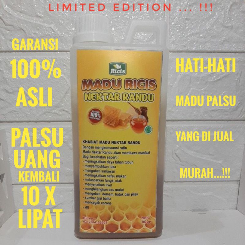 [[ASLI 100%]]MADU ASLI MULTIFLORA MADU RANDU MADU HUTAN LIAR ASLI MURNI ALAMI 1000 GRAM MADU RICIS