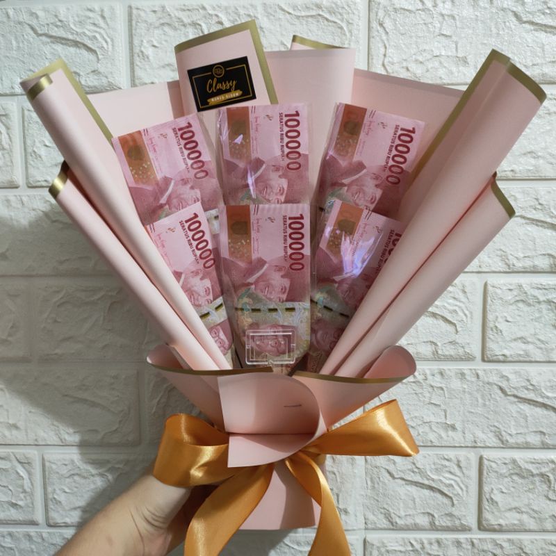 Small Standing Money Bouquet 6 Lembar / Bucket Buket Bunga Uang Asli / Hadiah Anniv Wisuda Ultah