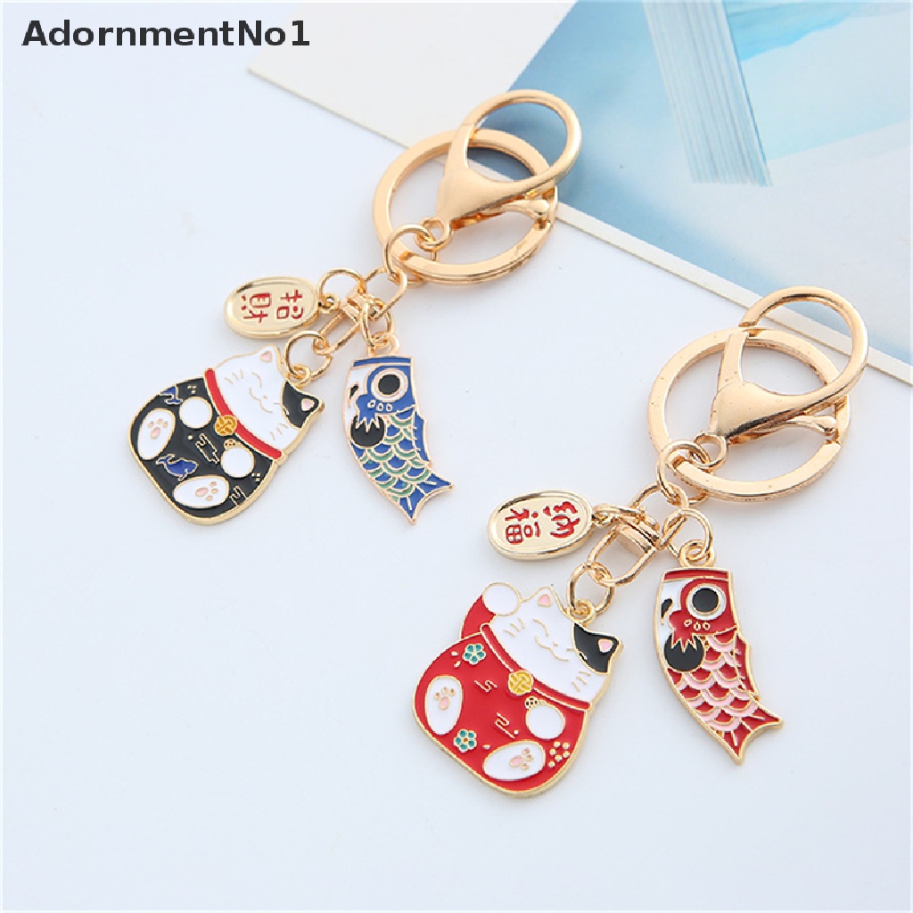 (AdornmentNo1) Gantungan Kunci Bentuk Kucing Keberuntungan Bahan Alloy