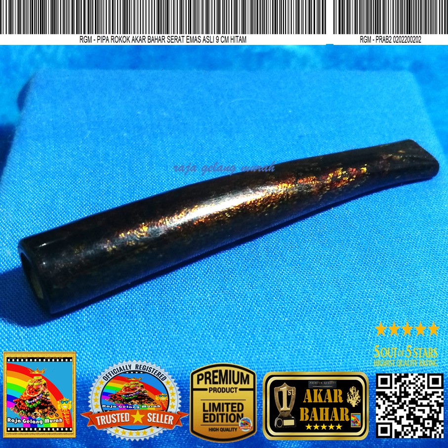 Raja Gelang Murah  Pipa Rokok Akar Bahar Serat Emas Asli  8 cm Hitam