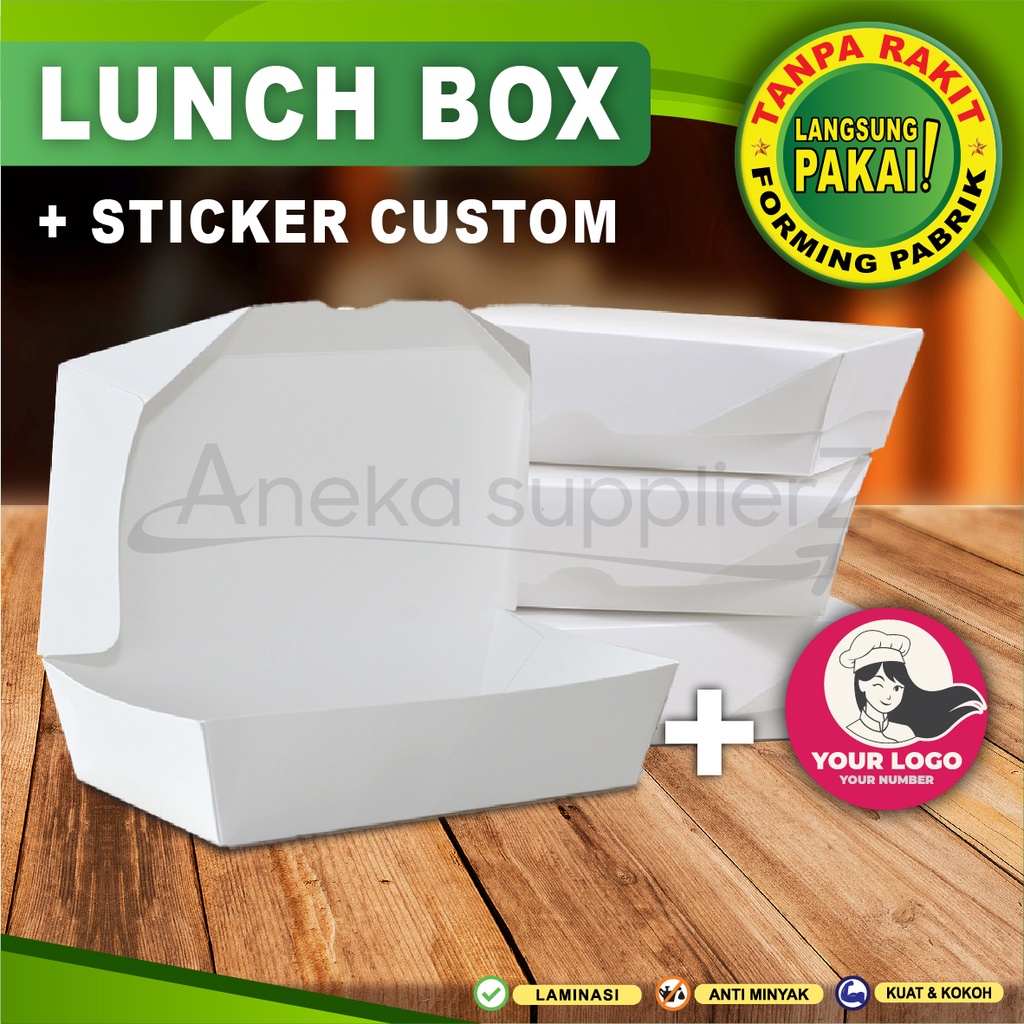 Paket Combo LUNCH BOX PAPER + Stiker Logo Custom (50 Set)