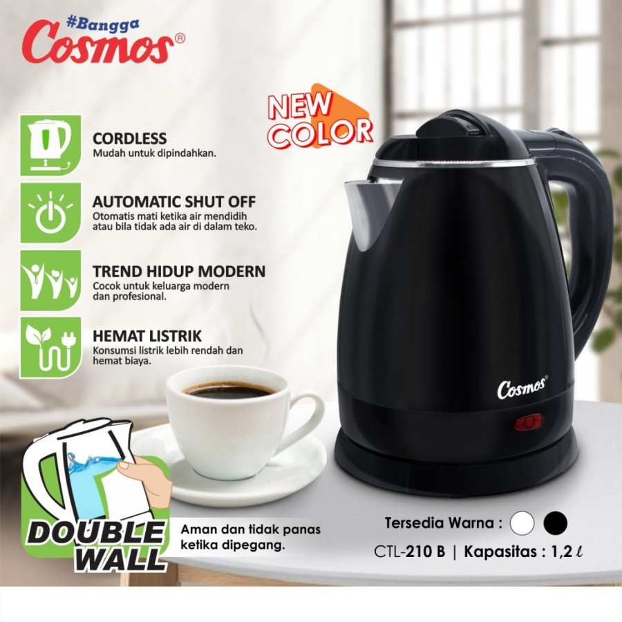 Cosmos CTL210 Kettle Listrik 1.2Liter Teko Pemanas Air 600Watt CTL-210 CTL210B