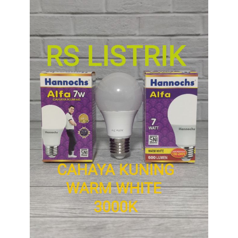 LAMPU LED HANNOCHS ALFA 7W 7 WATT CAHAYA KUNING WARM WHITE 3000K BOHLAM BOLAM