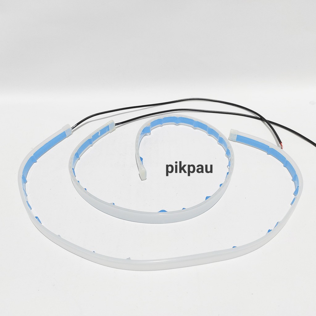 Sepasang LED Alis Slim Fleksibel DRL Waterproof 2 Warna 60cm Running MotorMobil Warna Ice Blue