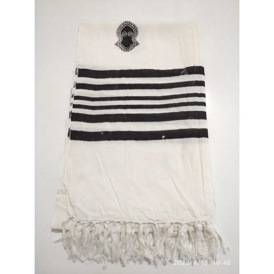 H2. surban terumpah. surban rayon. surban motif garis kualitas premium ukuran 125cm X 210cm-PUTIH