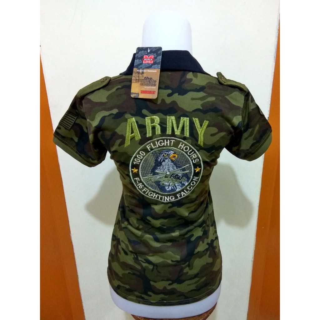 KAOS KERAH ARMY / KAOS LORENG WANITA (01) + BAHAN KATUN