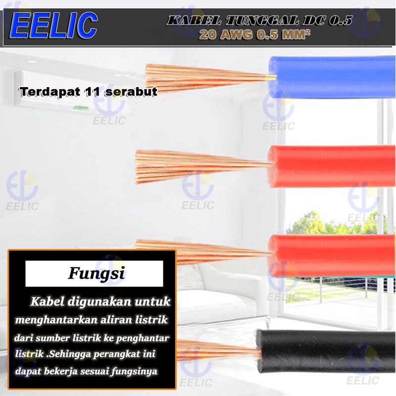 EELIC KAL-A1X11 Kabel tunggal serabut dc 0.5 20 AWG 0.5 mm2 panjang 3 meter