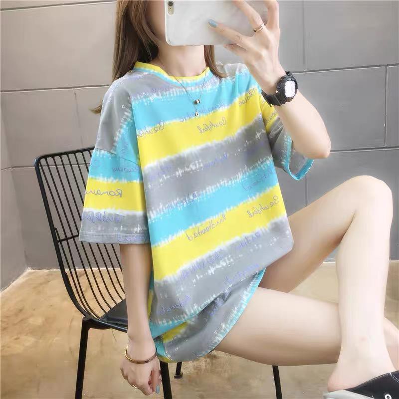 Oversize Tee Tshirt Model Longgar Utk Wanita Motif Belang Pelangi 3 Warna