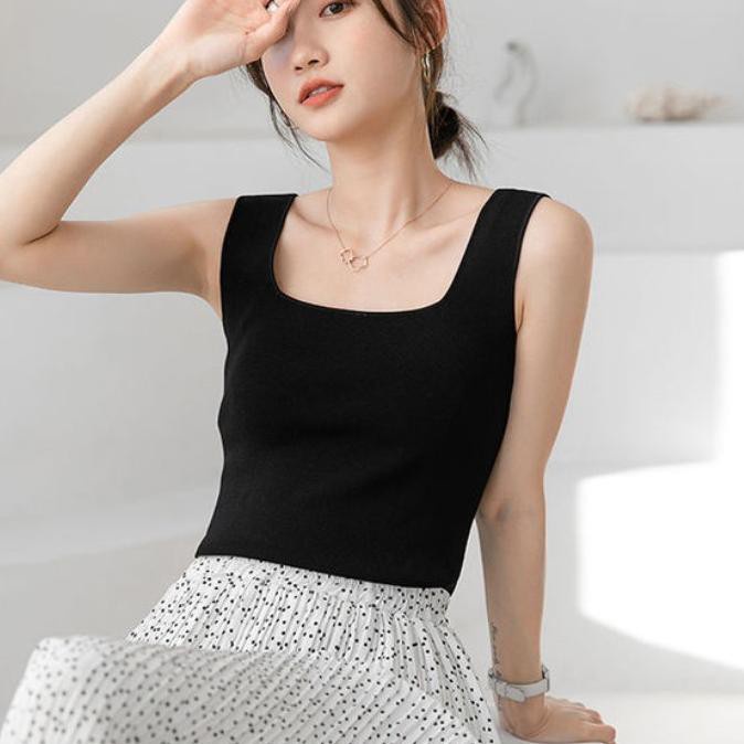 Tank Top Wanita Pakaian Atasan tanktop cewek korea rajut square neck