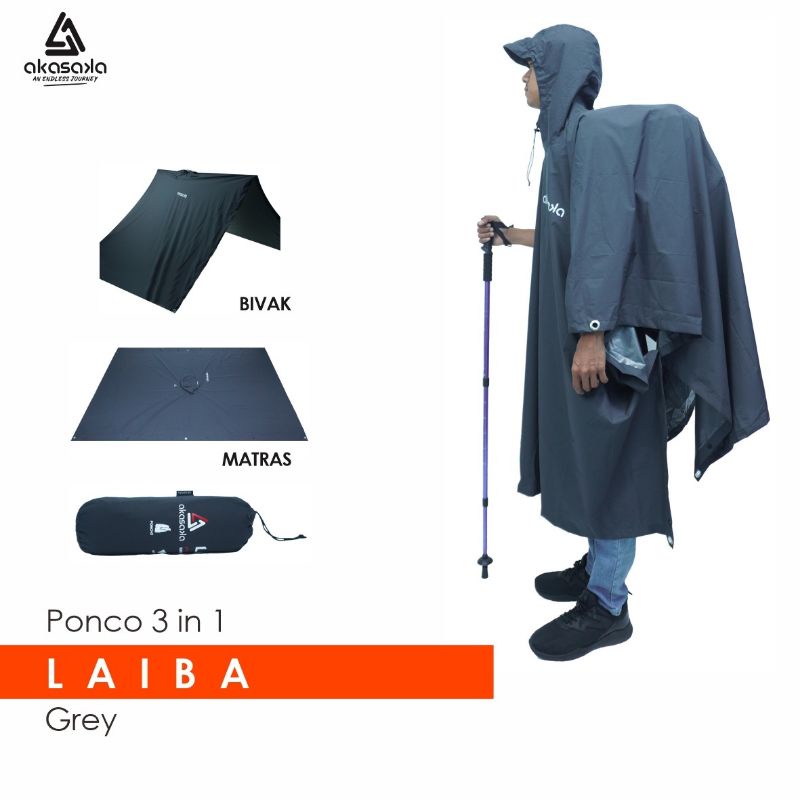 Jas Hujan / Ponco LAIBA 3 in 1 Akasaka | Matras Gunung | Tenda Darurat.