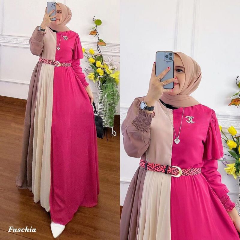 DRESS MUSLIM, baju wanita, baju gamis, dress, gamis, Baju gamis, fashion wanita, Viola Rainbow Dress (+ Bross )