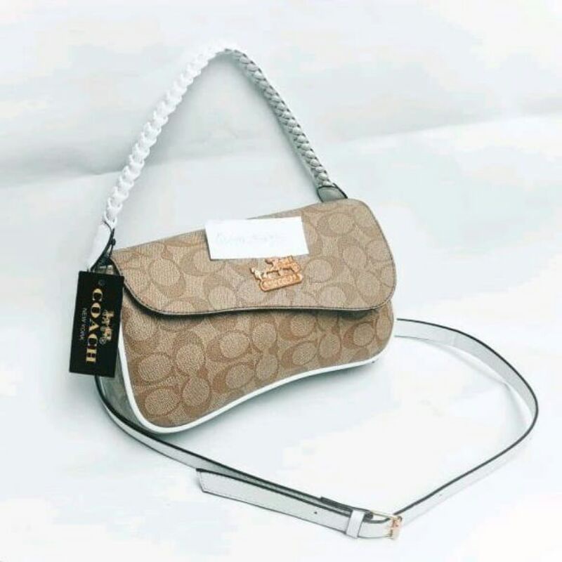 Tas slempang wanita signature C.h.o.@.c.h.h 2 tali top handle tali kepang ukuran 27x7x16