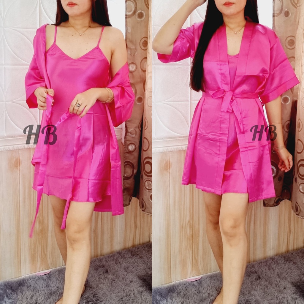 HawaiianBanana Baju Tidur Kimono Dress Polos Satin Satu Tali Sexy (L-XL) / Satin Import Premium