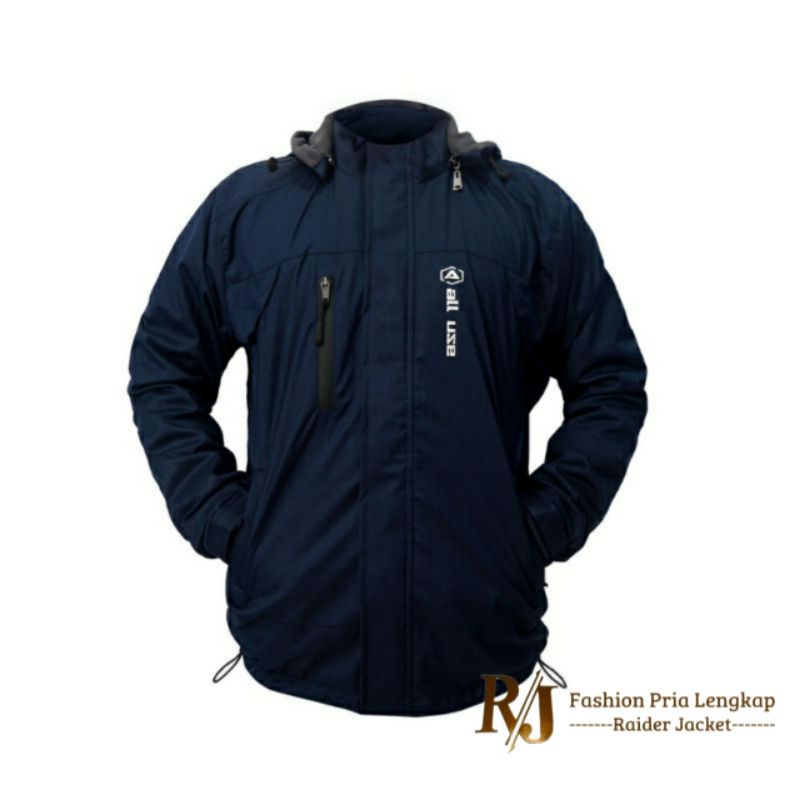 JAKET OUTDOOR ANTI AIR ORIGINAL ALL USE 100% TAHAN AIR FULL NAVY JUMBO M L XL XXL XXXL XXXXL