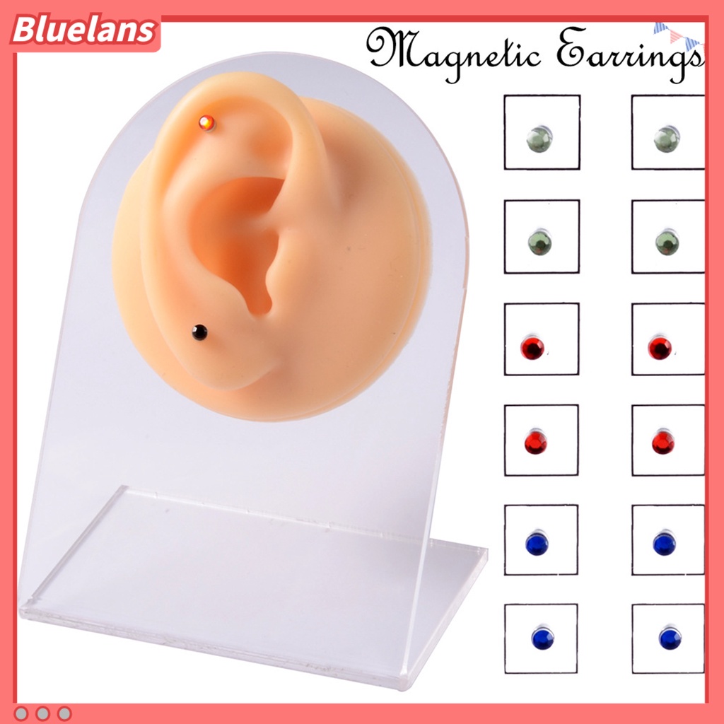 Bluelans 12Pcs Anting Stud Magnetik Berlian Imitasi Permukaan Halus Tanpa Tindik Untuk Wanita