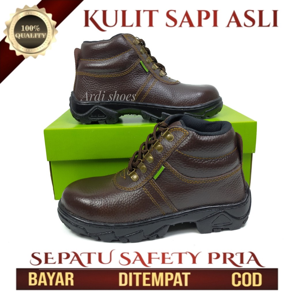 Sepatu Safety Boots Tali Pria Sepatu Sefty Cowok Sepatu kerja Septi Kulit Sapi Asli Ujung Besi 804