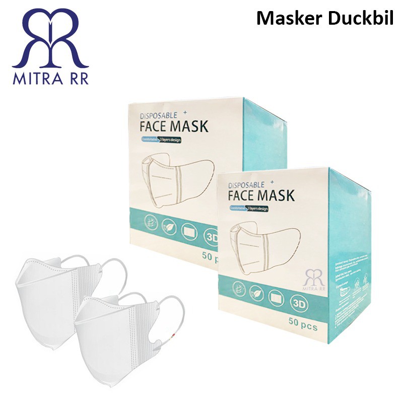 Masker Dukbil Dewasa / Masker Duckbil Putih Hitam 3 Layer