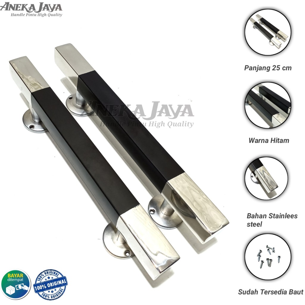 Satu set kunci handle pintu rumah 25 cm murah minimalis tarikan pintu stainless gagang pintu hitam